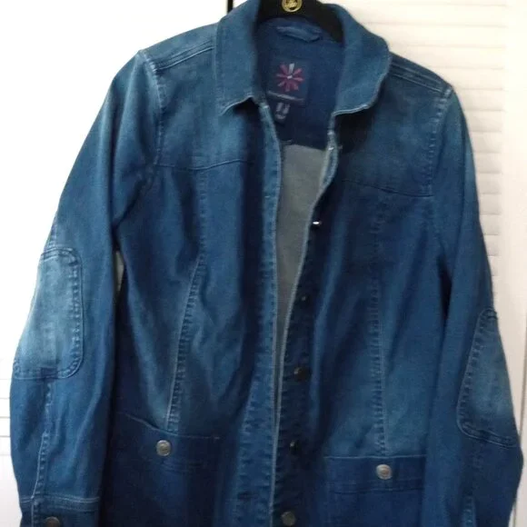 ISAAC MIZRAHI LIVE Blue Denim Barn Chore Coat Jacket Size 2 XS S QVC *No Belt - Picture 2 of 12
